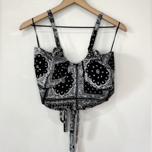 Soft Sport NWOT bandana print black tie back crop top size 1X